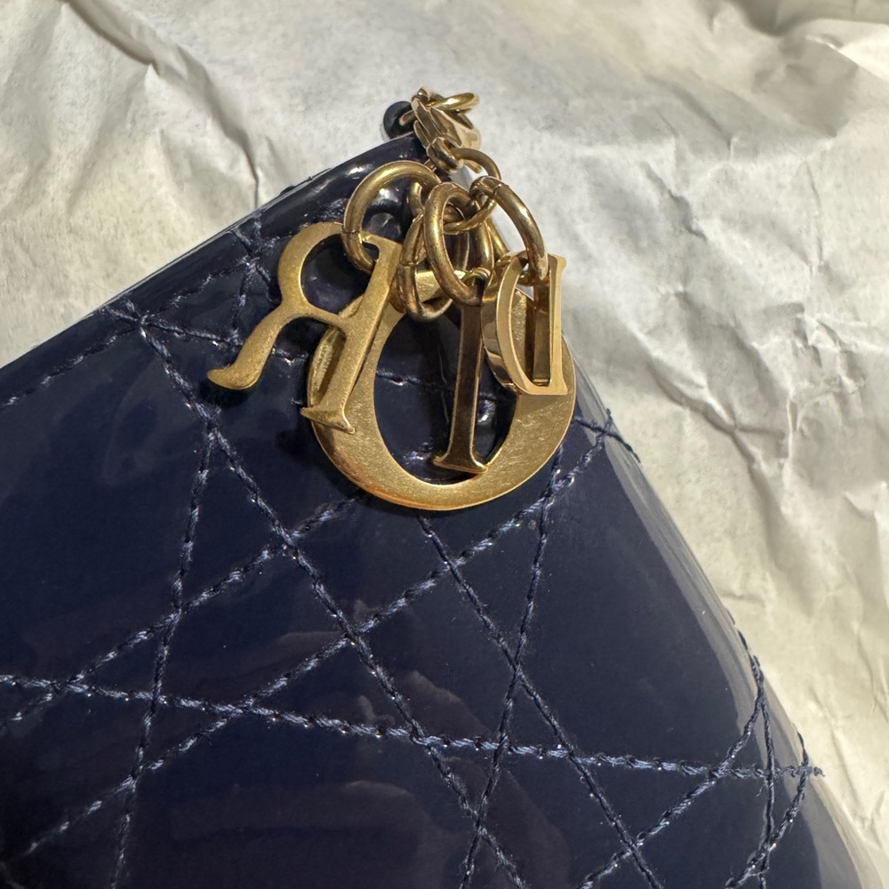 Dior Navy Blue patent leather dior charms Quilted Wallet